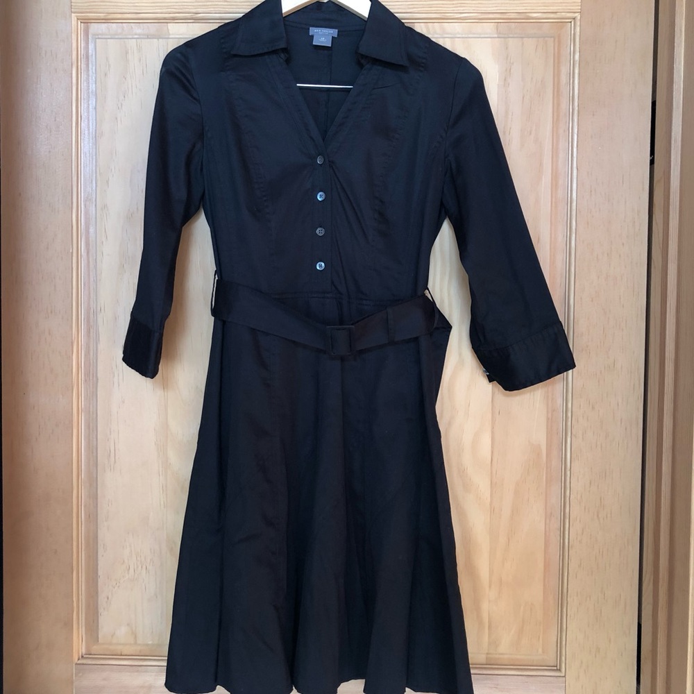 Ann Taylor Belted Black Dress Size 4 Petite